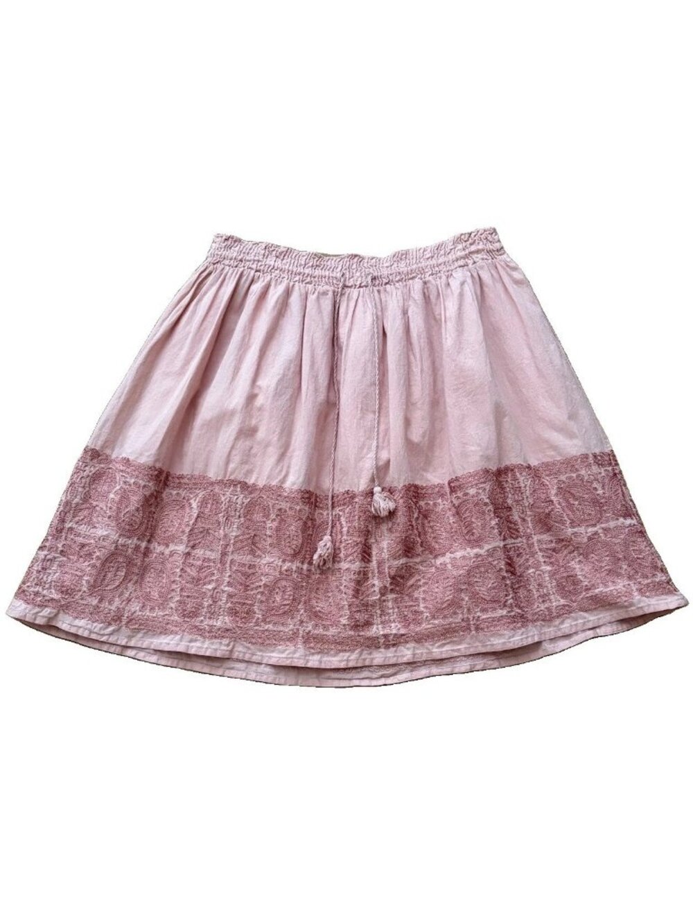 J.CREW Women’s Size Small Embroidered Zafrina Skirt Pull On Blush Pink Tassels